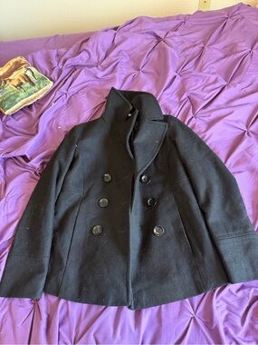 Michael Kors Black Wool Blend Double-Breasted Pea Coat